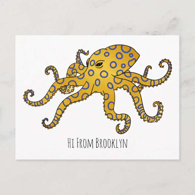 Blue-ringed octopus cartoon illustration  vykort (Framsida)