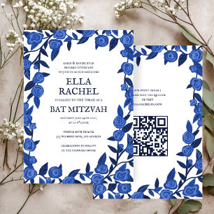 Blue Ro Anpassningsbar Fladdermus Pub Mitzvah QR C Inbjudningar