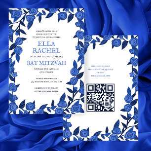 Blue Ro Anpassningsbar Fladdermus Pub Mitzvah QR C Inbjudningar