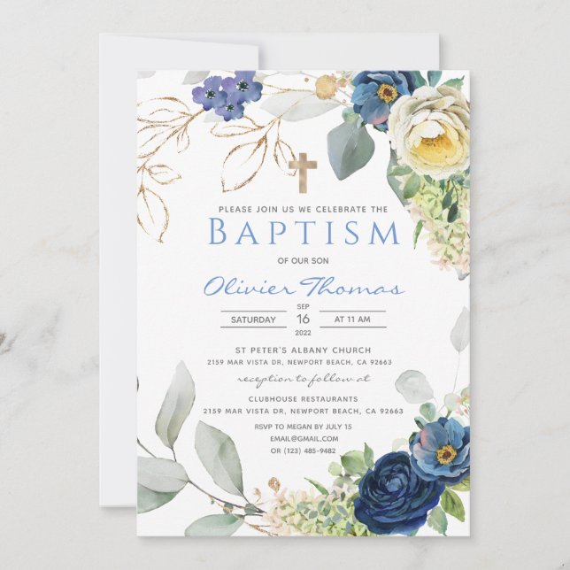 Blue Ro Baptism Boy-inbjudan Inbjudningar (Framsida)