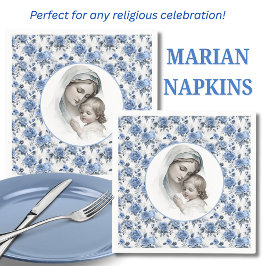 Blue Ro Blommigt Mary och Child Jesus Pappersservett