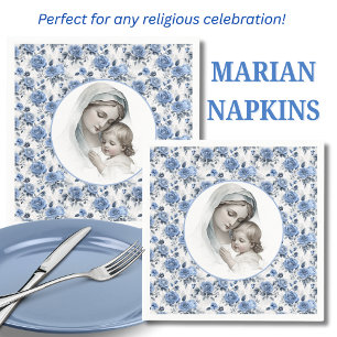 Blue Ro Blommigt Mary och Child Jesus Pappersservett