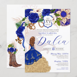 Blue Ro Blommigt Western Charro Quinceañera Inbjudningar