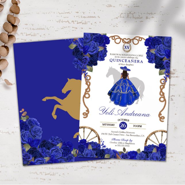 Blue Ro Blommigt Western Charro Quinceañera Inbjudningar (Skapare uppladdad)