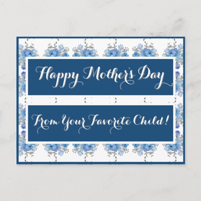 Blue Ro Blommönster Vykort (Framsida)