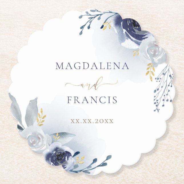 Blue ro bröllop underlägg papper (Framsida)