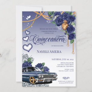 Blue Ro Classic Blue Lowrider Chola Quinceanera Inbjudningar