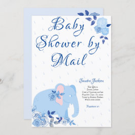 Blue Ro Cute Elephant Boy Shower Inbjudningar