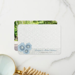 Blue Ro Damask Snöre Elegant Chic Bröllop Photo Tack Kort