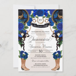 Blue Ro Elegant Western Charro Quinceañera Inbjudningar