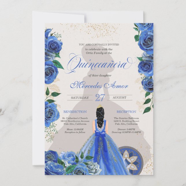 Blue Ro Finare Quinceanera Western Charro Glam Inbjudningar (Framsida)