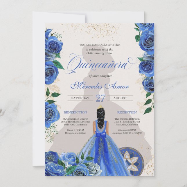 Blue Ro Finare Quinceanera Western Charro Invita Inbjudningar (Framsida)