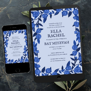 Blue Ro Fladdermus Pub Mitzvah Modern Girl Anpassn Inbjudningar