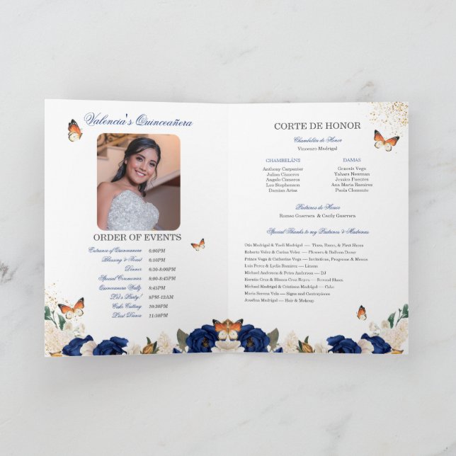 Blue Ro Guld Tiara Butterfly Quinceanera Program (Inuti)