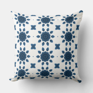 Blue Ro Kaleidoscope Mönster på vita pelare Kudde
