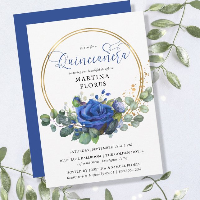 Blue Ro och Eucalyptus Elegant Quinceanera Inbjudningar (Skapare uppladdad)