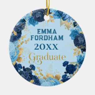 Blue Ro och Gold Foil Löv Studenten Julgransprydnad Keramik