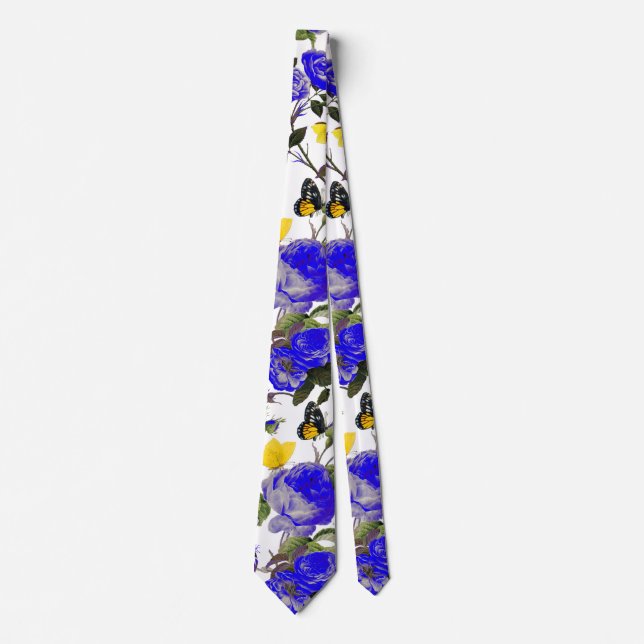 BLUE RO OCH GULT BUTTERFLIES Vit Blommigt Slips (Framsida)