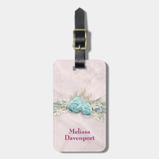 Blue Ro och Krona Blommigt Bouquet Bagagebricka (Vertikal Framsida)
