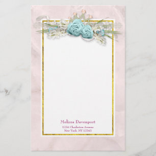 Blue Ro och Krona Blommigt Bouquet Brevpapper