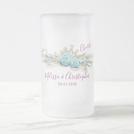 Blue Ro och Krona Blommigt Bouquet Bröllop Frostat Ölglas