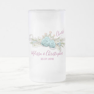 Blue Ro och Krona Blommigt Bouquet Bröllop Frostat Ölglas