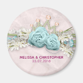 Blue Ro och Krona Blommigt Bouquet Bröllop Magnet