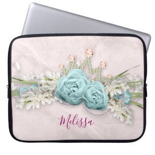 Blue Ro och Krona Blommigt Bouquet Laptop Fodral