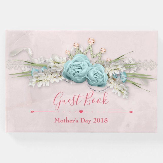 Blue Ro och Krona Blommigt Bouquet Mors dag Gästböcker (Framsida)