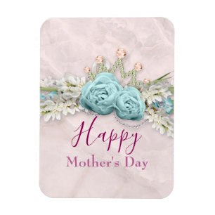 Blue Ro och Krona Blommigt Bouquet Mors dag Magnet