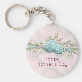 Blue Ro och Krona Blommigt Bouquet Mors dag Nyckelring