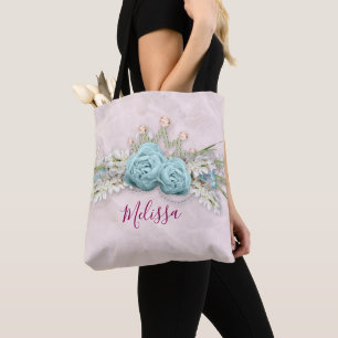 Blue Ro och Krona Blommigt Bouquet Personlig Tygkasse