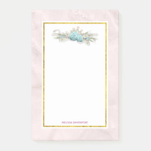 Blue Ro och Krona Blommigt Bouquet Post-it Block