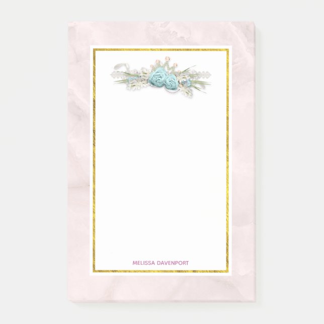 Blue Ro och Krona Blommigt Bouquet Post-it Block (Framsida)