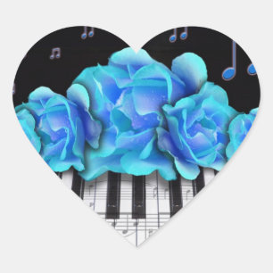 Blue Ro Piano Tangentbord och Musik noter Hjärtformat Klistermärke