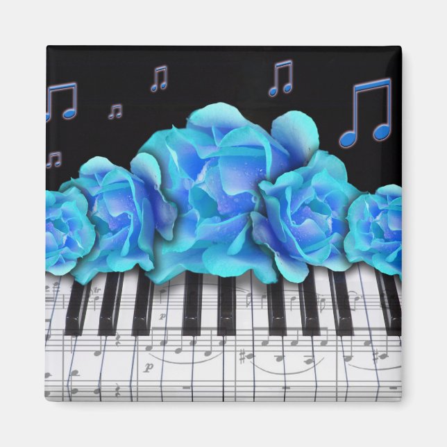 Blue Ro Piano Tangentbord och Musik noter Magnet (Framsidan)