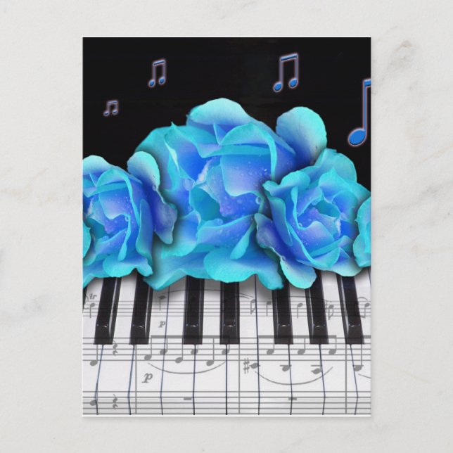 Blue Ro Piano Tangentbord och Musik noter Vykort (Framsida)