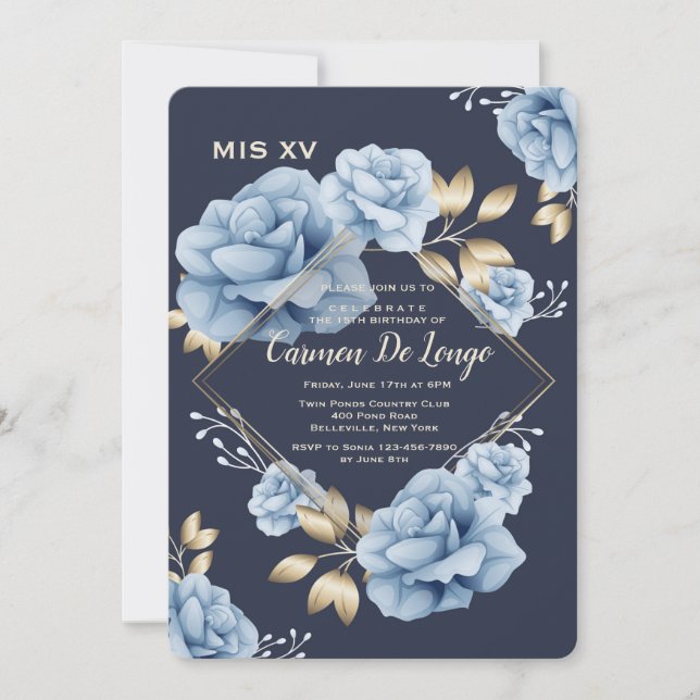 Blue Ro Quinceañera-inbjudan Inbjudningar (Framsida)