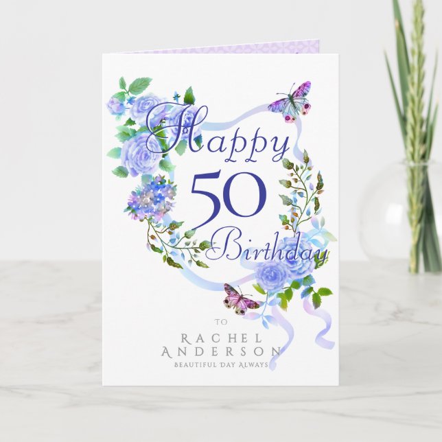 Blue Ro Ribbon Birthday Helgkort (Framsida)