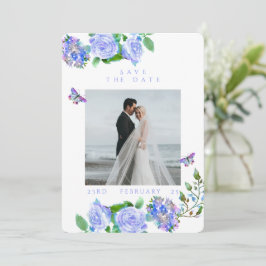 Blue Ro Ribbon Monogram Photo Bröllop Spara Datumet