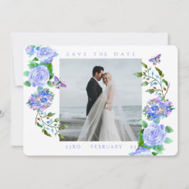 Blue Ro Ribbon Monogram Photo Bröllop Spara Datumet