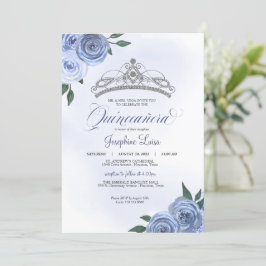 Blue Ro Silver Blommigt Quinceañera Birthday Inbjudningar