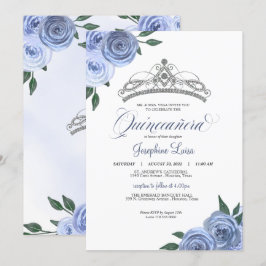 Blue Ro Silver Blommigt Quinceañera Birthday Invi Inbjudningar