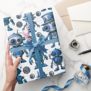 Blue Robot Mönster Presentpapper