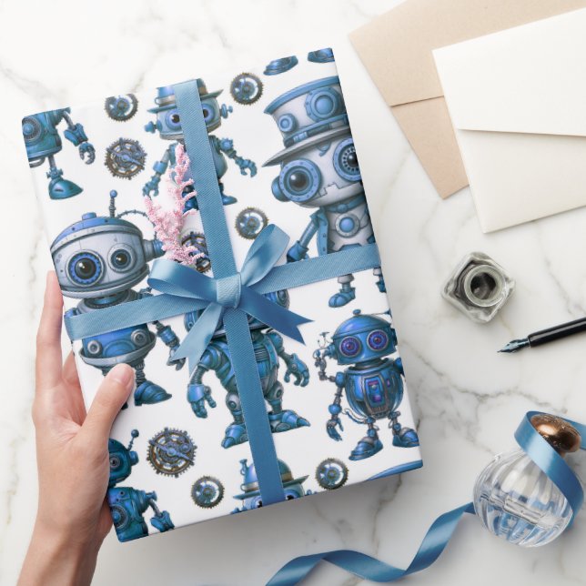 Blue Robot Mönster Presentpapper (Gifting)