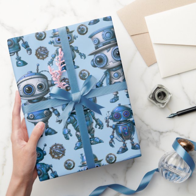 Blue Robot Mönster Presentpapper (Gifting)
