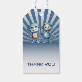 Blue Robot Theme Birthday Tack Presentetikett
