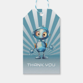 Blue Robot Theme Birthday Tack Presentetikett