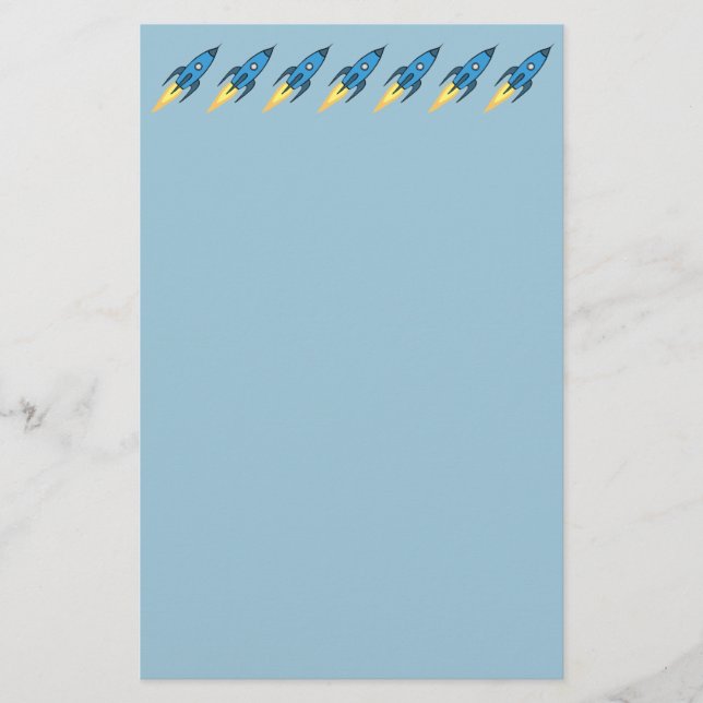 Blue Rocket Frakt Rymden Boy Kids Cute Modern Brevpapper (Framsida)