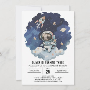 Blue Rocket Modern Astronaut Boy Birthday Inbjudningar